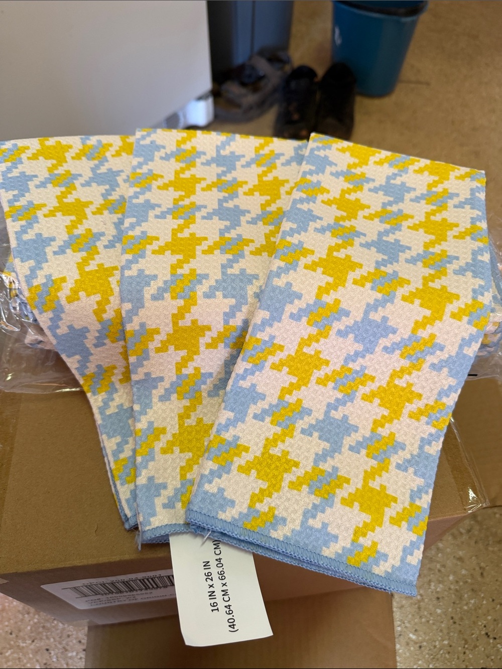 Room Essentials Yellow & Light Blue Houndstooth Kitchen Towels, set of three